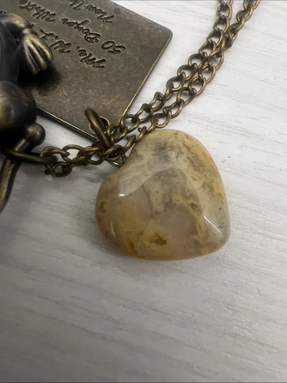Vintage-Inspired Bronze Tone Alarm Clock Pendant Necklace with Cream Stone - Picture 7 of 7